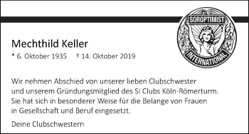 Anzeige von Mechthild Keller von Kölner Stadt-Anzeiger / Kölnische Rundschau / Express