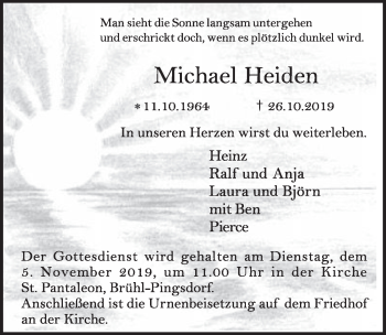 Anzeige von Michael Heiden von  Schlossbote/Werbekurier 