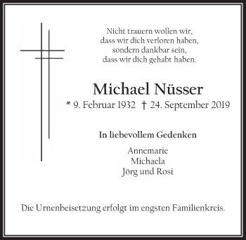 Anzeige von Michael Nüsser von  Werbepost 