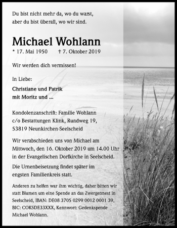 Anzeige von Michael Wohlann von Kölner Stadt-Anzeiger / Kölnische Rundschau / Express