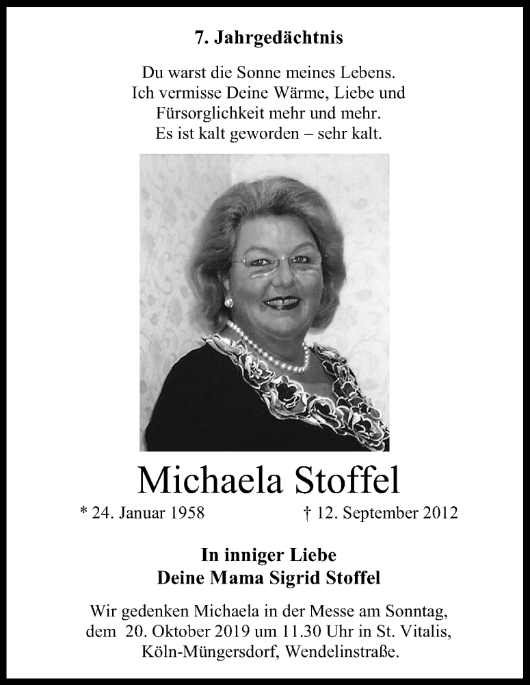  Traueranzeige für Michaela Stoffel vom 18.07.2023 aus Kölner Stadt-Anzeiger / Kölnische Rundschau / Express