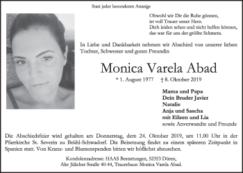 Anzeige von Monica Varela Abad von  Schlossbote/Werbekurier 