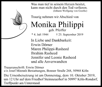 Anzeige von Monika Philippi von Kölner Stadt-Anzeiger / Kölnische Rundschau / Express