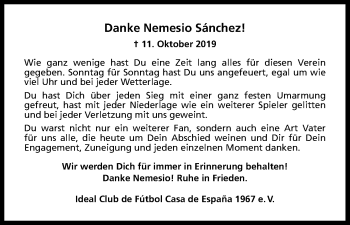 Anzeige von Nemesio Sánchez von Kölner Stadt-Anzeiger / Kölnische Rundschau / Express