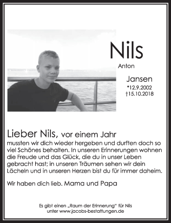Anzeige von Nils Anton Jansen von  Sonntags-Post 