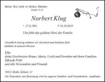 Anzeige von Norbert Klug von  Schlossbote/Werbekurier 