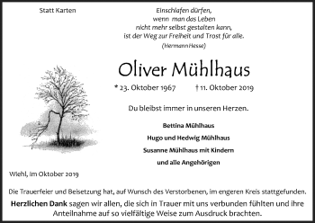 Anzeige von Oliver Mühlhaus von Kölner Stadt-Anzeiger / Kölnische Rundschau / Express