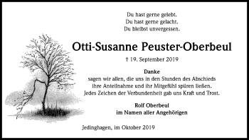 Anzeige von Otti-Susanne Peuster-Oberbeul von Kölner Stadt-Anzeiger / Kölnische Rundschau / Express