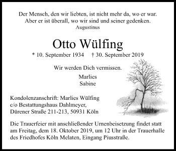Anzeige von Otto Wülfing von Kölner Stadt-Anzeiger / Kölnische Rundschau / Express