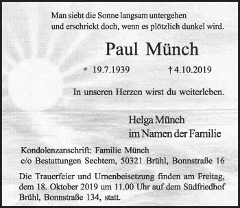 Anzeige von Paul Münch von  Schlossbote/Werbekurier 