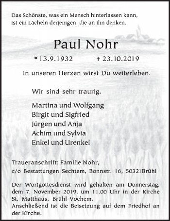 Anzeige von Paul Nohr von  Schlossbote/Werbekurier 