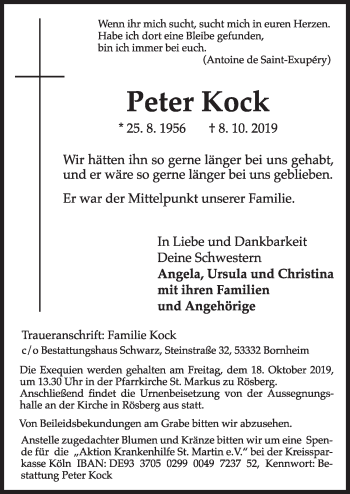 Anzeige von Peter Kock von  Schlossbote/Werbekurier 