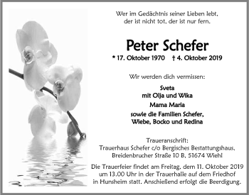 Anzeige von Peter Schefer von  Anzeigen Echo 