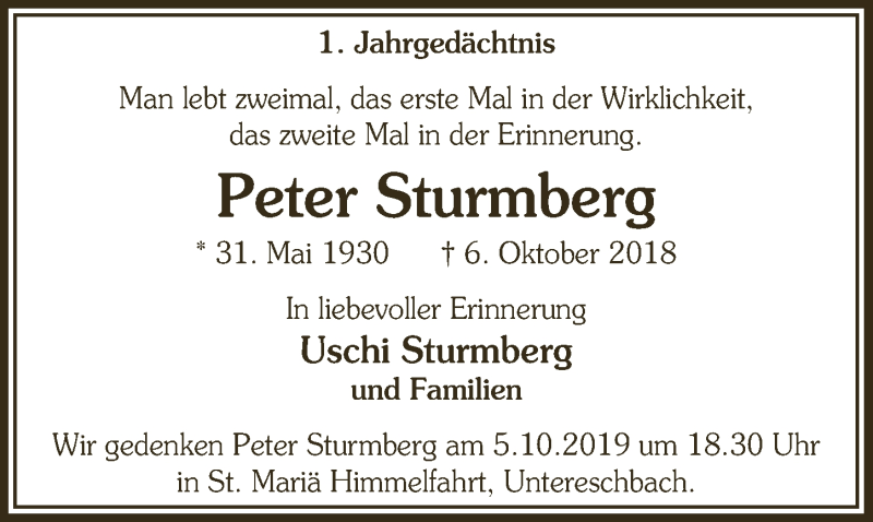  Traueranzeige für Peter Sturmberg vom 18.07.2023 aus  Bergisches Handelsblatt 