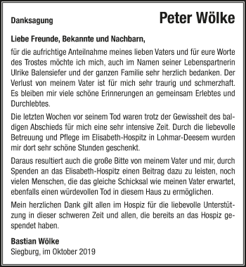 Anzeige von Peter Wölke von  Rhein-Sieg-Wochenende 