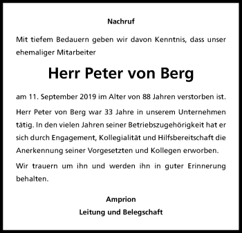 Anzeige von Peter von Berg von Kölner Stadt-Anzeiger / Kölnische Rundschau / Express