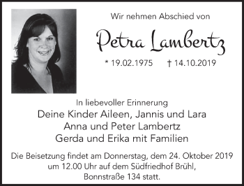 Anzeige von Petra Lambertz von  Schlossbote/Werbekurier 