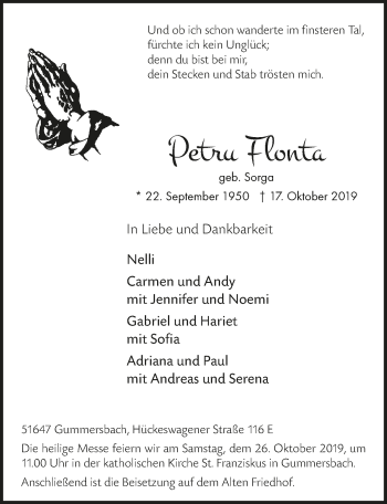 Anzeige von Petru Flonta von  Anzeigen Echo 