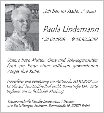 Anzeige von Pula Lindemann von  Schlossbote/Werbekurier 