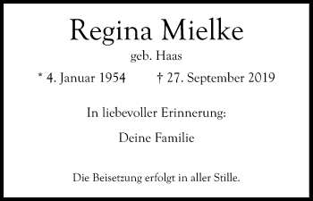 Anzeige von Regina Mielke von Kölner Stadt-Anzeiger / Kölnische Rundschau / Express