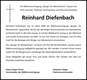 Anzeige von Reinhard Diefenbach von Kölner Stadt-Anzeiger / Kölnische Rundschau / Express