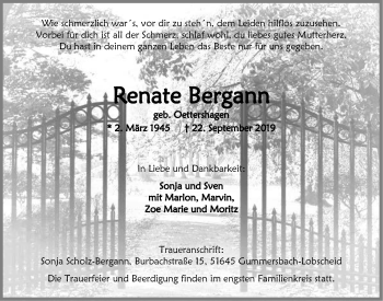 Anzeige von Renate Bergann von  Anzeigen Echo 