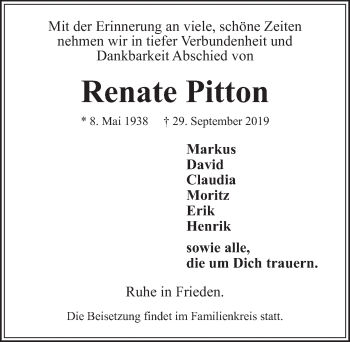 Anzeige von Renate Pitton von  Werbepost 