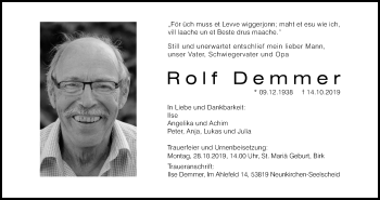 Anzeige von Rolf Demmer von Kölner Stadt-Anzeiger / Kölnische Rundschau / Express