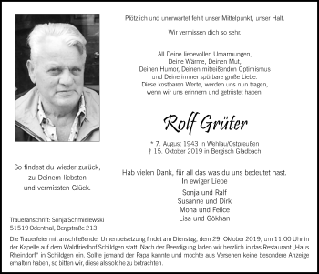 Anzeige von Rolf Grüter von  Bergisches Handelsblatt 
