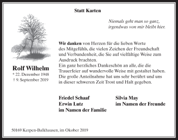 Anzeige von Rolf Wilhelm von  Werbepost 