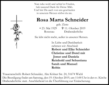 Anzeige von Rosa Marta Schneider von Kölner Stadt-Anzeiger / Kölnische Rundschau / Express