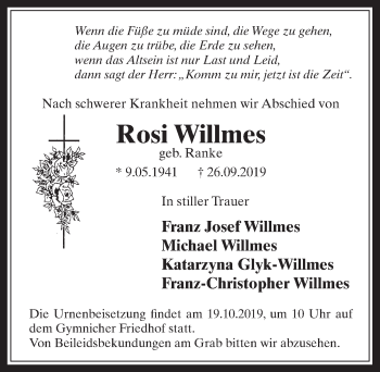 Anzeige von Rosi Willmes von  Werbepost 