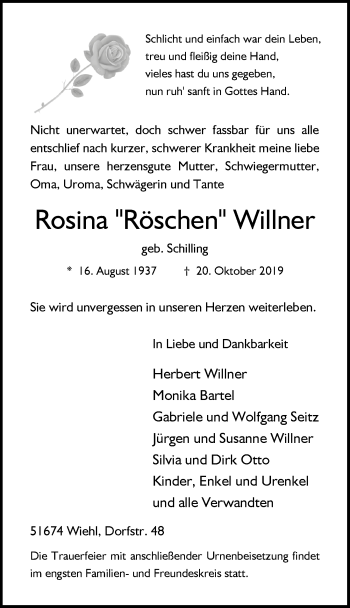 Anzeige von Rosina  Willner von  Anzeigen Echo 