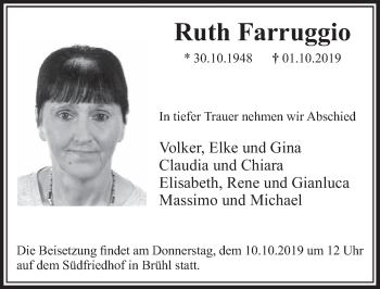 Anzeige von Ruth Farruggio von  Schlossbote/Werbekurier 