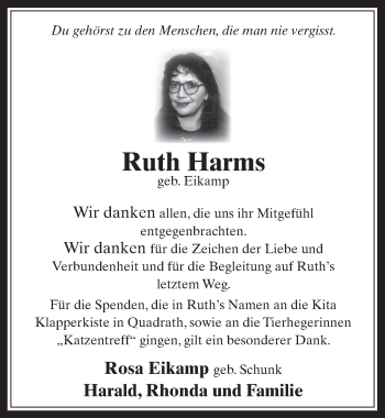 Anzeige von Ruth Harms von  Werbepost 