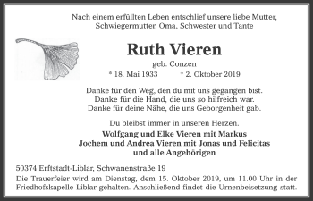 Anzeige von Ruth Vieren von  Werbepost 