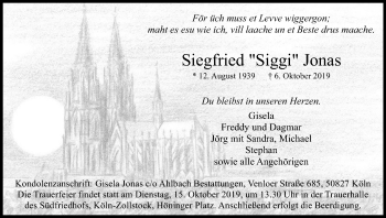 Anzeige von Siegfried Jonas von Kölner Stadt-Anzeiger / Kölnische Rundschau / Express