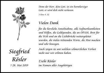 Anzeige von Siegfried Rösler von Kölner Stadt-Anzeiger / Kölnische Rundschau / Express