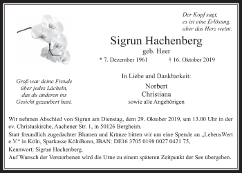 Anzeige von Sigrun Hachenberg von  Werbepost 