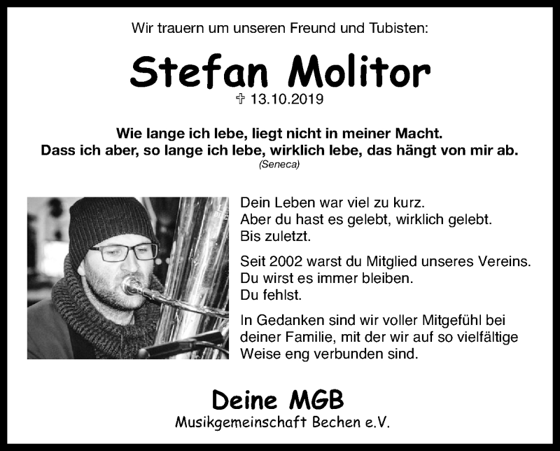  Traueranzeige für Stefan Molitor vom 24.10.2019 aus Kölner Stadt-Anzeiger / Kölnische Rundschau / Express