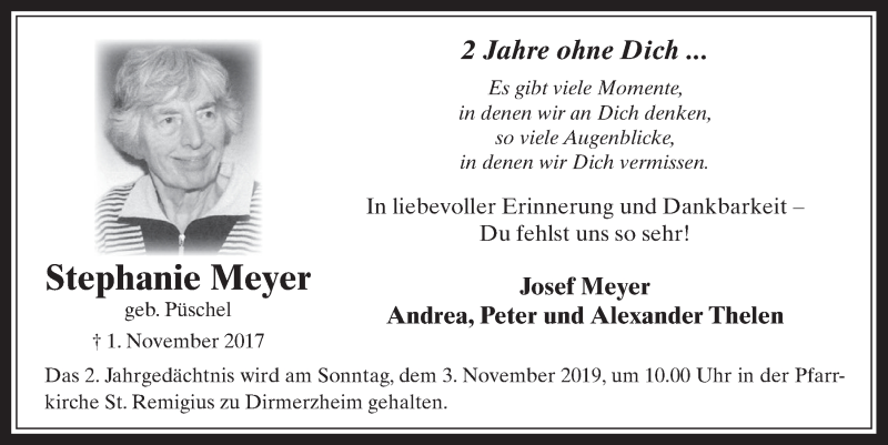  Traueranzeige für Stephanie Meyer vom 30.10.2019 aus  Werbepost 