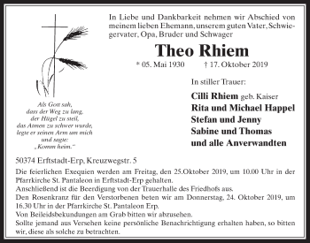 Anzeige von Theo Rhiem von  Werbepost 
