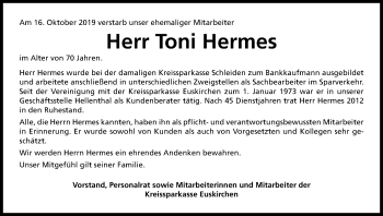 Anzeige von Toni Hermes von Kölner Stadt-Anzeiger / Kölnische Rundschau / Express