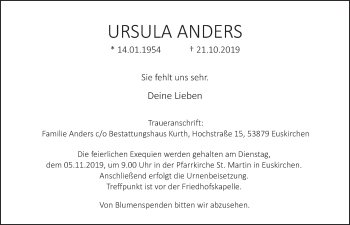Anzeige von Ursula Anders von  Blickpunkt Euskirchen 