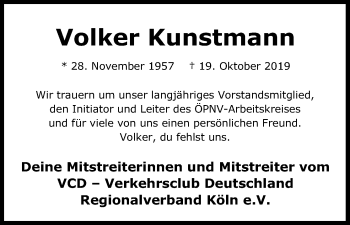 Anzeige von Volker Kunstmann von Kölner Stadt-Anzeiger / Kölnische Rundschau / Express