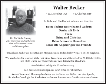 Anzeige von Walter Becker von  Sonntags-Post 
