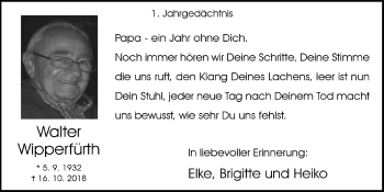 Anzeige von Walter Wipperfürth von  Schaufenster/Blickpunkt 