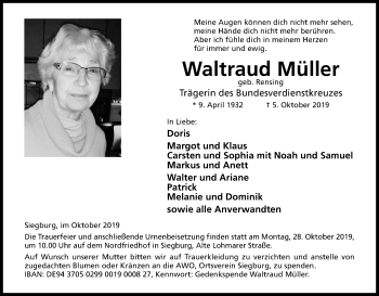 Anzeige von Waltraud Müller von Kölner Stadt-Anzeiger / Kölnische Rundschau / Express