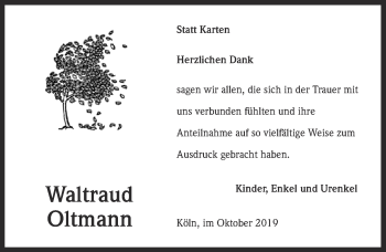 Anzeige von Waltraud Oltmann von  Kölner Wochenspiegel 