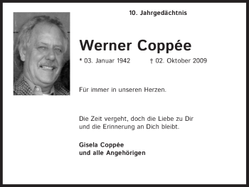 Anzeige von Werner Coppée von Kölner Stadt-Anzeiger / Kölnische Rundschau / Express